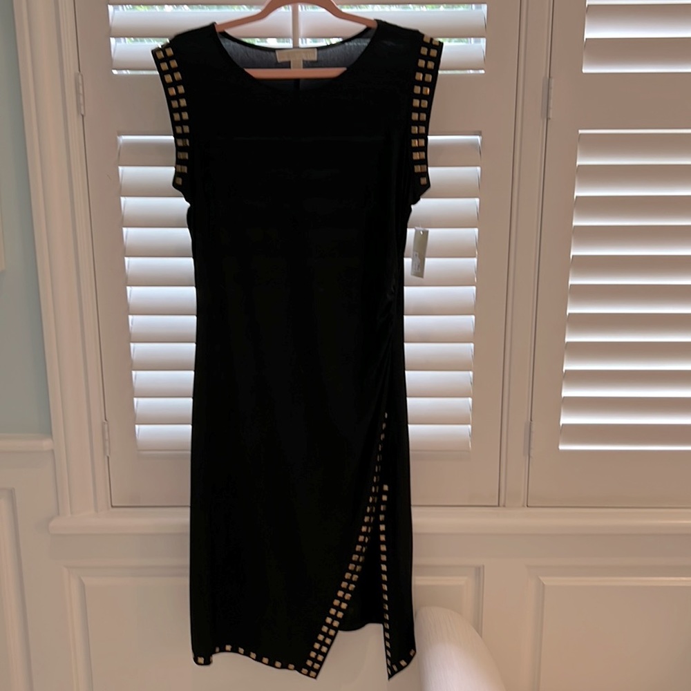 Michael Kors black stretchy dress with brass edging